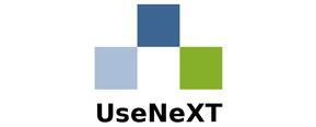 UseNeXT merklogo voor beoordelingen van mobiele telefoons en telecomproducten of -diensten